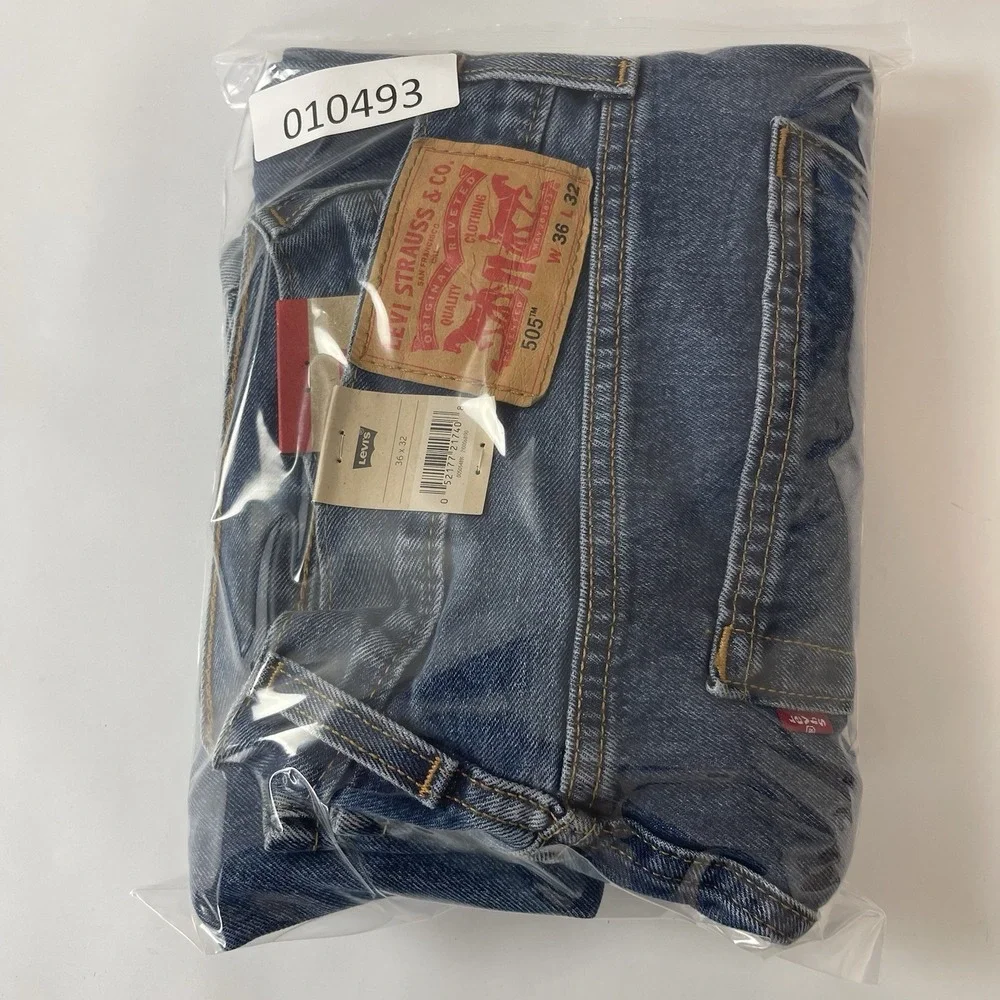 Levis 505 Jeans Mens 36x32 Blue Regular Fit Straight Medium Wash Denim Grunge